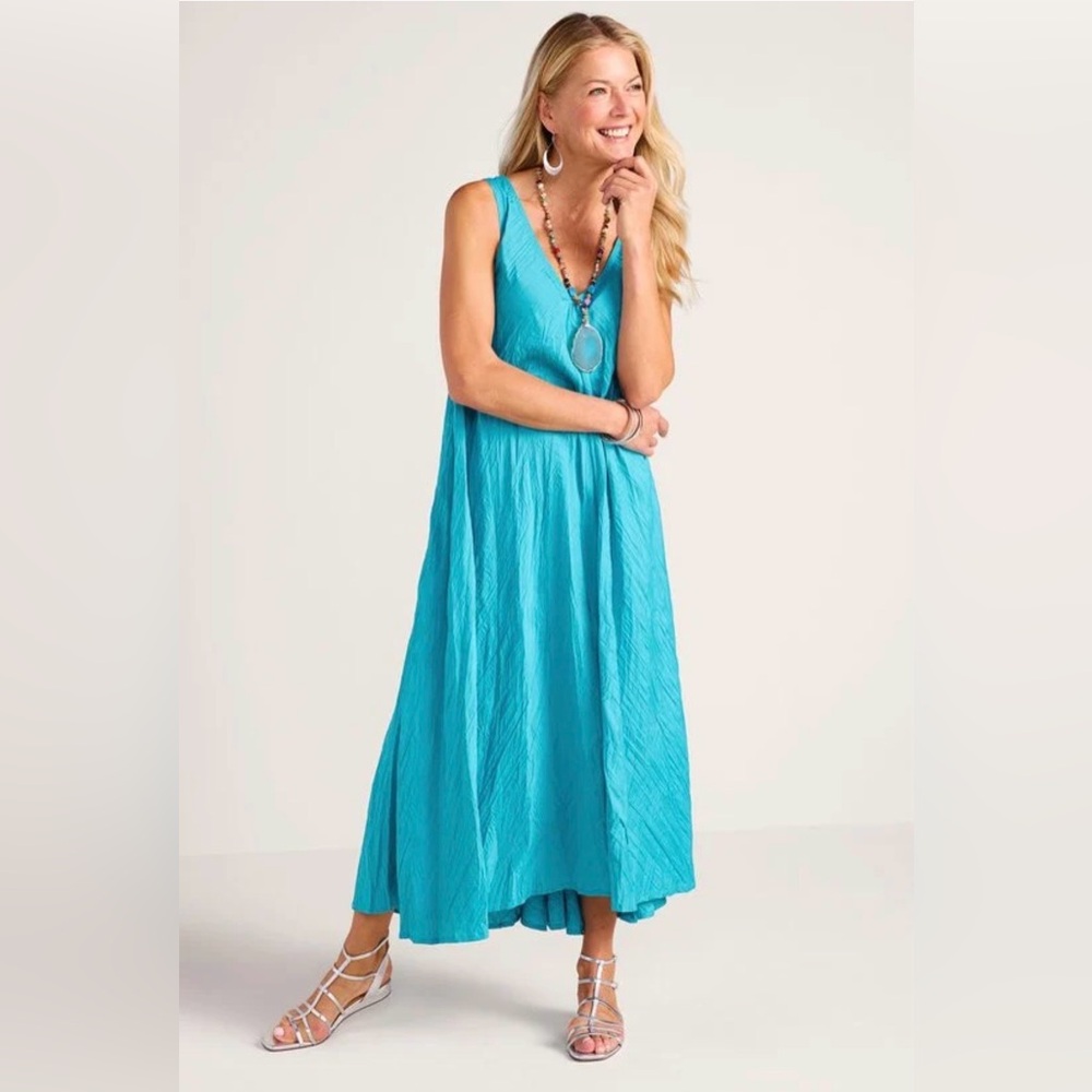 Soft Surroundings MIZU Aqua Blue Sleeveless Maxi Dress Size PS Petite Small